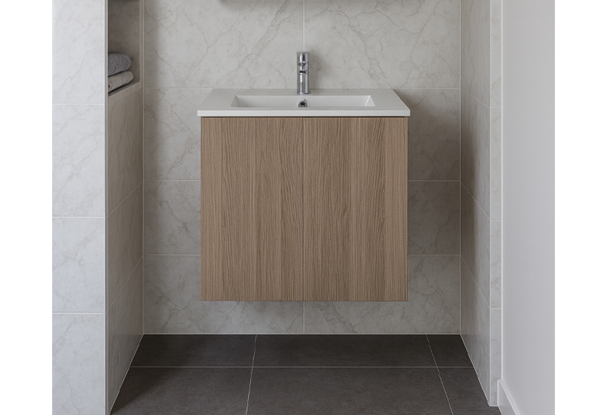 Απεικονίζεται ο πάγκος και ο νιπτήρας του επίπλου μπάνιου